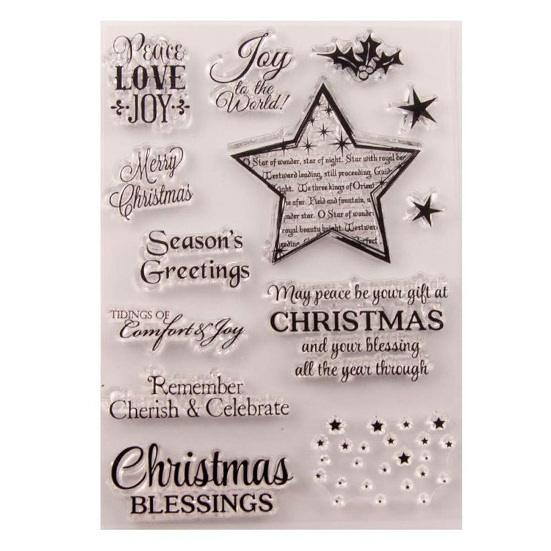 LZBRDY Merry Christmas Stars Blessing Words Clear Rubber Stamps for Card Making and Scrapbooking Christmas Silicone Stamps (T1600) - Image 1
